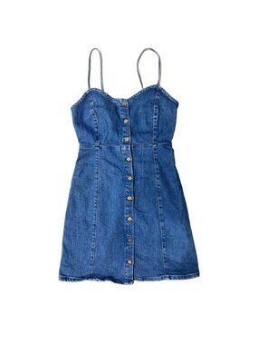 🛍️ 2/$20 ENTIRE SHOP - PULL & BEAR Denim Button Up Dress Blue S Spaghetti Y2K